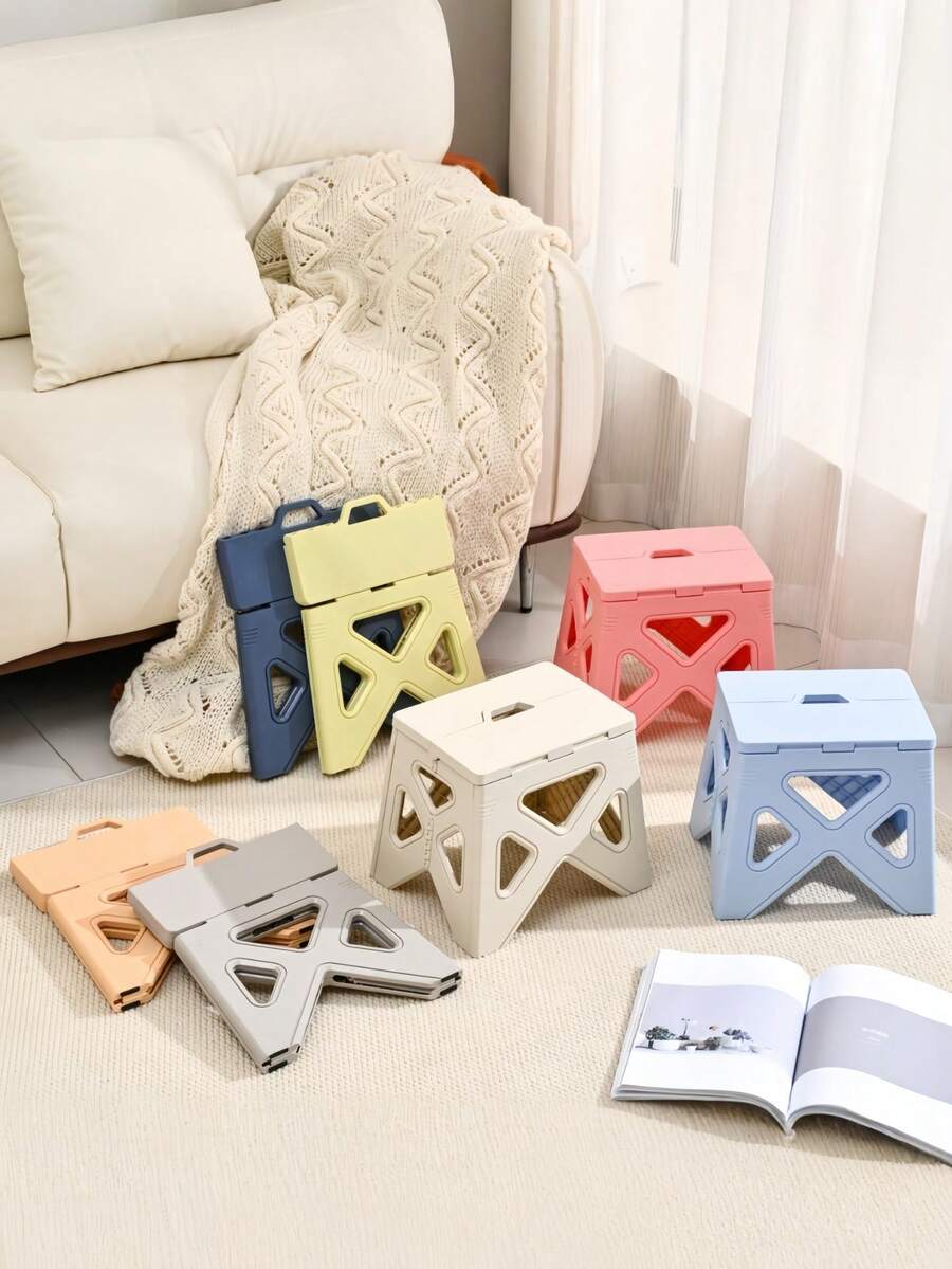 1 pieza Taburete plegable ultraligero y ajustable, antideslizante, de fácil almacenamiento, con diseño compacto y de pequeña huella, en colores surtidos, para usar en el hogar, la cocina, el baño, la pesca, actividades al aire todo el año, de uso múltiple. - Beis - Ver 1