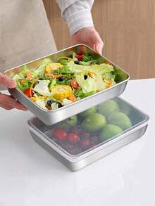 3件套不锈钢长方形食品储物盒带盖 - 可用于备餐、沙拉、甜点、腌制食品 - 多功能厨房收纳盒 - 彩色 - 查看 3