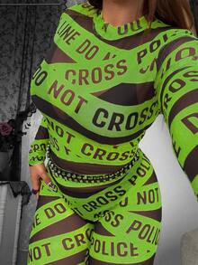 Whyspr Plus Size Women Street Bold Avant-Garde Casual Punk Fashion English Letter Print Leggings, High Stretch, Suitable For Halloween, Music Festival, Cosplay - Multicolor - View 7