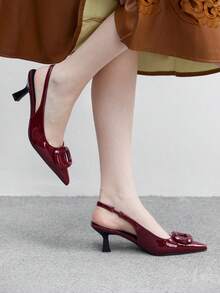 CUCCOO BIZCHIC 女士尖头套脚细高跟露后跟踝带凉鞋，简约时尚高跟鞋 - 酒紅色 - 查看 7