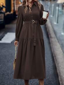 LanaWest Women's Belted Shirt Dress Maxi Women Outfit