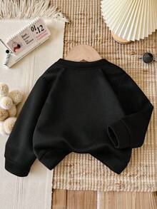 Young Girl Cozy Fall & Winter Styles Casual Fashion Creative Personalized Fresh Simple Cute Number 67 Pentagram Letter Slogan Graphic Print Comfortable Pullover Sweatshirt, Suitable For Autumn/Winter - Black - View 2