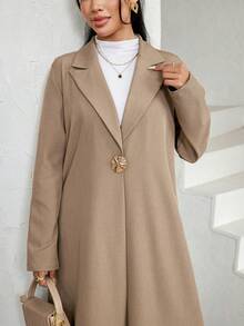 Al Najma Bộ đồ nữ tối giản hàng ngày, áo khoác dài cổ ve lật và quần dài phong cách Ả Rập, mùa thu - Xám - Xem 1