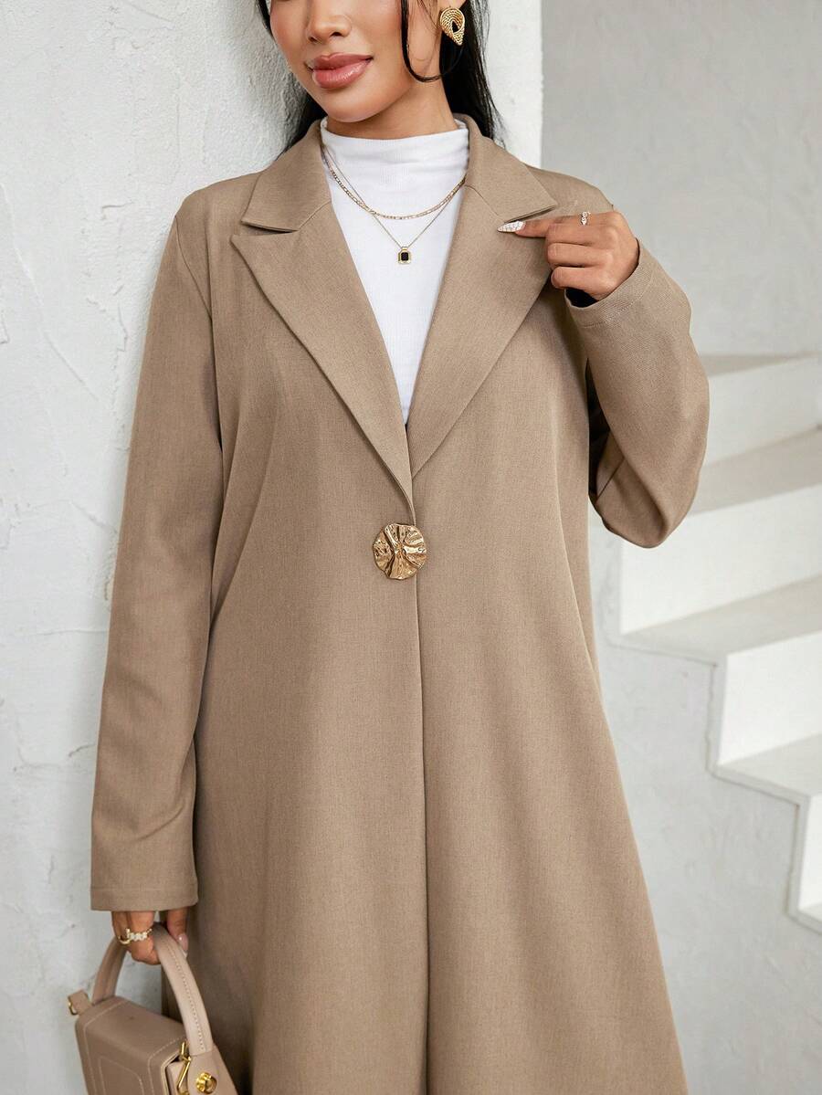 Al Najma Bộ đồ nữ tối giản hàng ngày, áo khoác dài cổ ve lật và quần dài phong cách Ả Rập, mùa thu - Xám - Xem 1