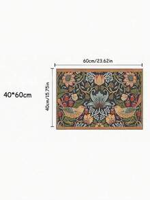 SHEIN Symmetrical Floral And Bird Design Welcome Doormat, Non-Slip Rubber Backed Polyester Floor Mat, Lightweight, Machine Washable, Braided, Decorative Rug With For Home, Bedroom, Kitchen, Hallway, Entryway