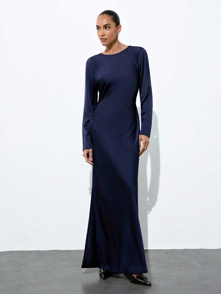 SHEIN Maija Women's Fashionable Backless Satin Dress For Party, Winter Dress, Winter Clothes For Women, Christmas Outfit For Women , Christmas Party Dress, Christmas Women's Clothing , New Year Dress, New Year Women's Clothes, New Year Women, Thanksgiving, Elegant Dresses For Party, Party Dresses For Women, Long Party Dress, Wedding Guest Dress For Women, Luxury Evening Dresses For Weddings, Evening Dress Chic Wedding