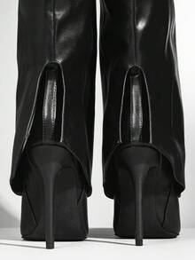 SHUZIA Botas altas hasta la rodilla con tacón de aguja y punta puntiaguda, con pliegue en la pantorrilla, de estilo glamoroso para mujer - Negro - Ver 4