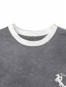 EMERY ROSE Women's Plus-Size T-Shirts/Paul Musketeer Prints/Embroidery/Embroidery Styles, Decorations, /Fashion T-Shirts/Women's Ultra-Loose Casual Contrast Color Plus-Size Crewneck T-Shirt Tops/Spring/Summer - Multicolor - View 3