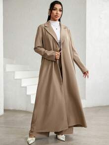 Al Najma Bộ đồ nữ tối giản hàng ngày, áo khoác dài cổ ve lật và quần dài phong cách Ả Rập, mùa thu - Xám - Xem 4