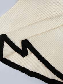 SHEIN PETITE French Elegant Square Neck Small Elastic Slim Long Sleeve Sweater, Autumn Back To School, Christmas New Year Party Graduation - Apricot - View 6