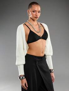 Normani Cardigan casual solto, versátil e na moda, em cor sólida - Branco - Visão 5