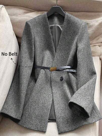 Franclia 女士秋冬V领优雅修身大衣 灰色带衬里收腰通勤优雅正装职场长袖大衣 深V领修身大衣 女士秋季服装 秋季女装 秋季服装 秋季穿搭 秋季女装 秋季女装 秋季服装 优雅时尚休闲通勤商务办公日常休闲百搭都市教师职业装