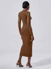 Lumivelle Lightweight And Elegant Mesh Dress, Semi-Sheer Brown Knitted Long Skirt - Brown - View 2