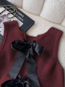 Elamini 秋季休闲针织背心，后背系带。 - 酒紅色 - 查看 4