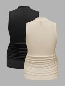 Modmama Top bez rękawów dla kobiet w ciąży w jednolitym kolorze, ze stójką, prosty, swobodny, marszczony - Wielokolorowe - Zobacz 2