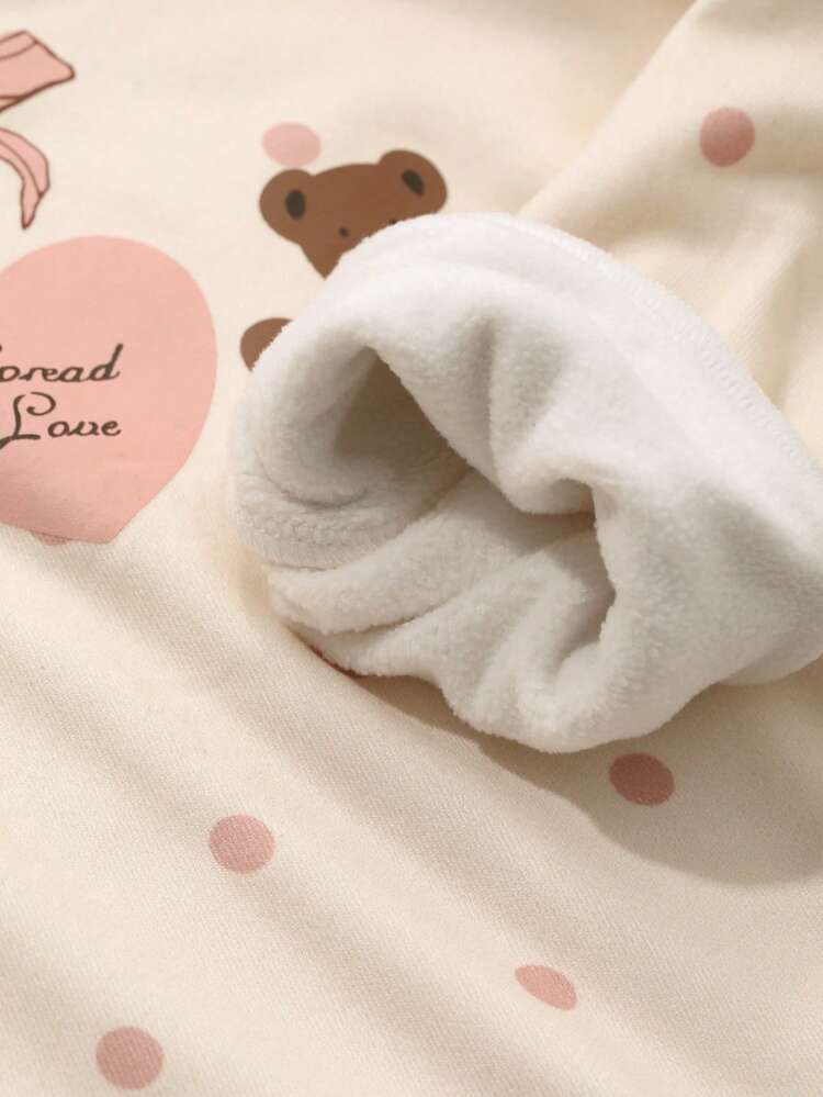 2pcs/Set Young Girl Knit Round Neck Bear Print Set, Fall Young Girl Clothing