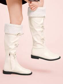 CUCCOO DOLLMOD 女式复古过膝长靴，圆头修身高筒马靴 - 米色 - 查看 3