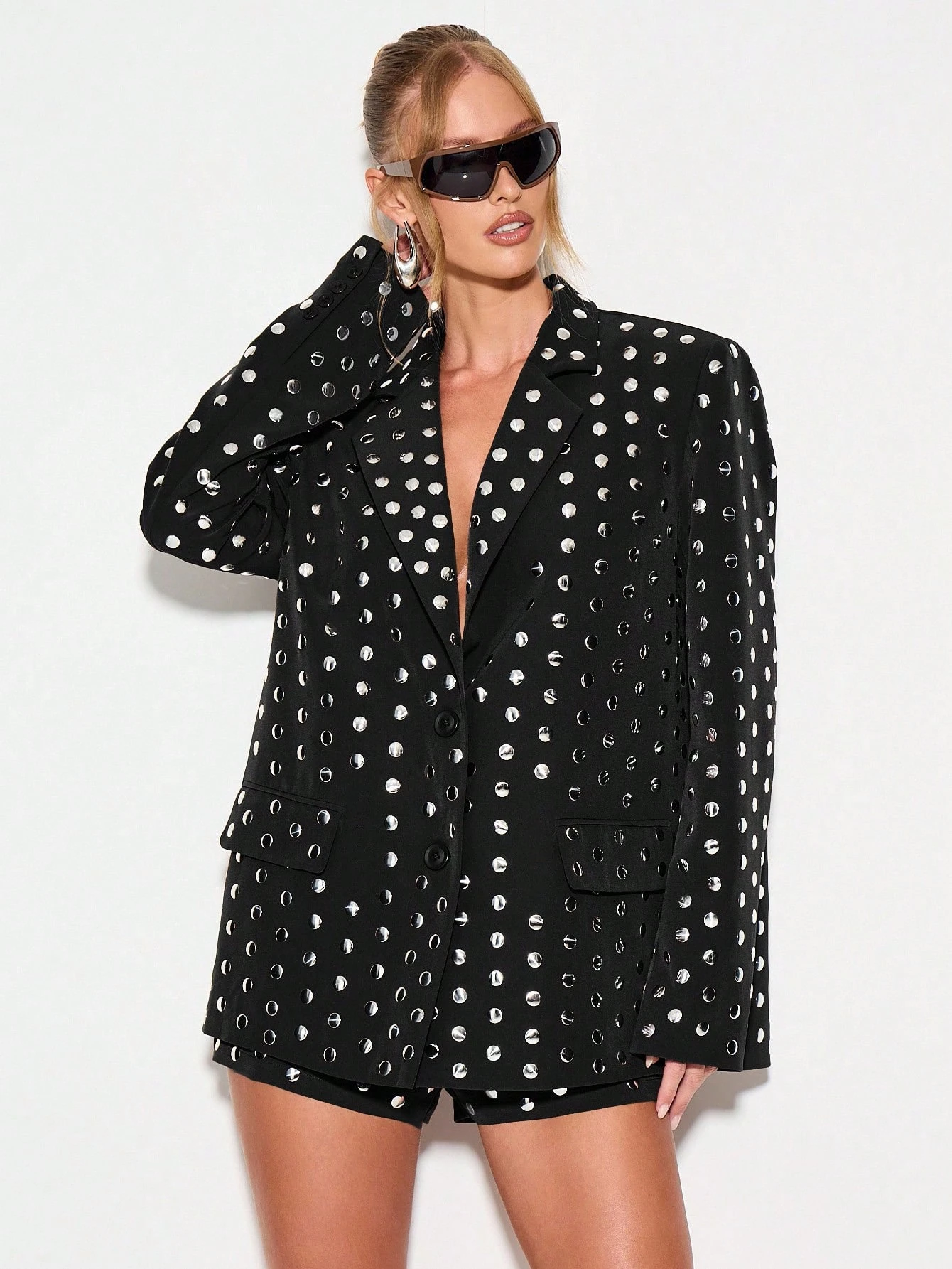 KIZN Studded Oversized Blazer With Padded Shoulders