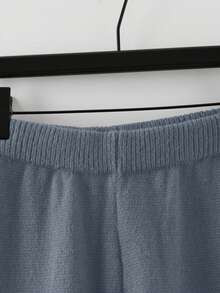 GlowEve Bộ 2 món áo len quấn và quần dệt kim trơn màu thường ngày cho nữ, Thu/Đông - Màu xanh bụi bặm - Xem 6