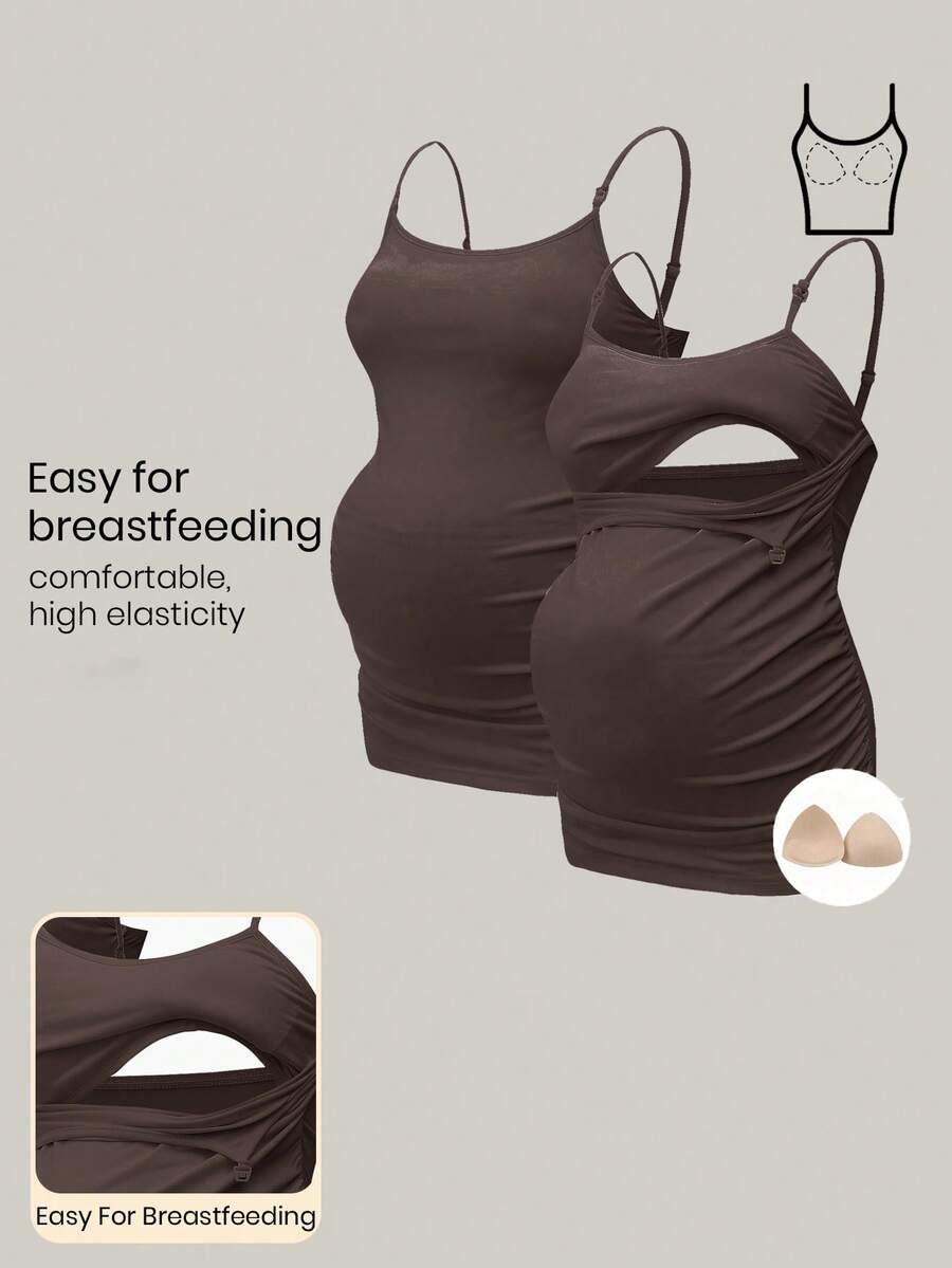 Modmama 带胸罩杯的哺乳背心，无袖白色孕妇上衣 - 摩卡棕 - 查看 1