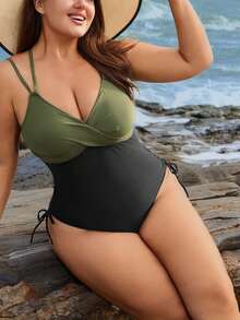 Swim Lushoire 大码性感休闲度假拼接连体泳衣