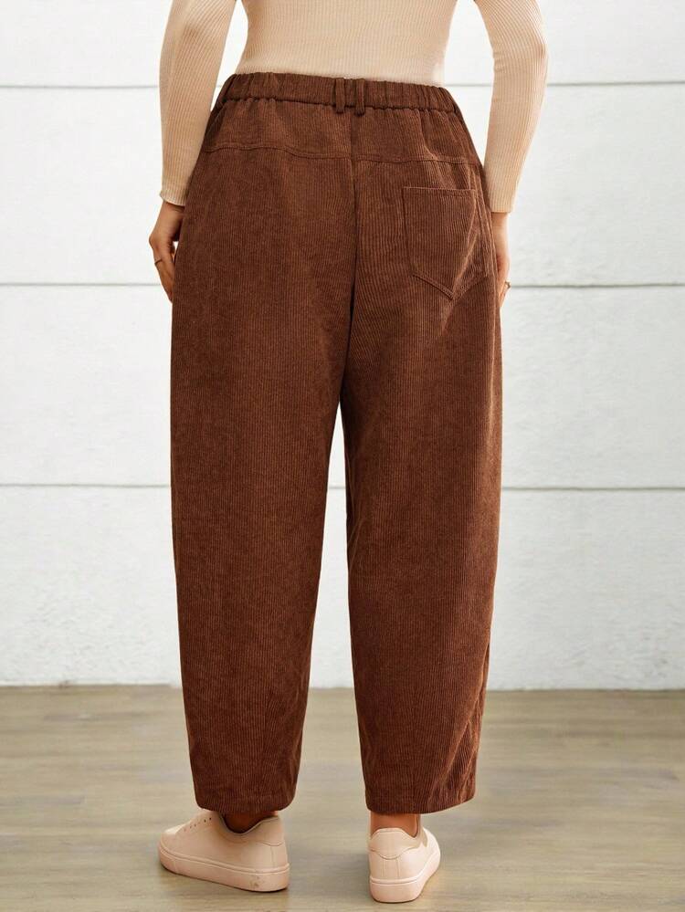 Plus Size Women's Solid Color Patch Pocket Flared Casual Loose Corduroy Pants, Autumn/Winter,2025 New