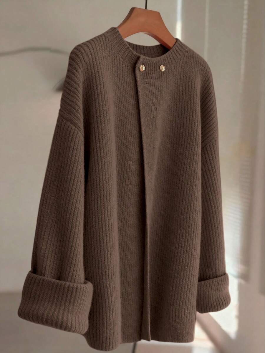 GlowEve 新款时尚女士开衫，欧美时尚百搭简约时尚针织上衣 - 棕色 - 查看 1
