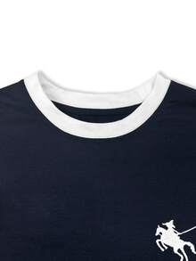 Resyla 大码女式T恤/保罗火枪手印花/刺绣/刺绣款式、装饰、/时尚T恤/女式超宽松休闲撞色大码圆领T恤上衣/春夏