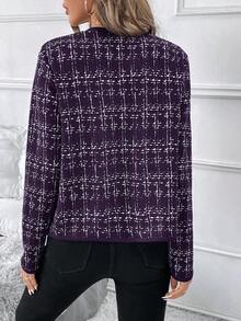 SHEIN Clasi 女士格子长袖开襟休闲外套，秋冬季百搭单品 - 紫色 - 查看 2