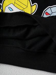 Transformers X SHEIN 2件套男童可爱卡通机器人印花圆领插肩袖卫衣和宽松针织裤休闲运动套装，黑色 - 黑色 - 查看 9