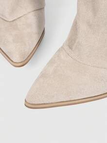 Mnmlis 休闲通勤极简尖头女士过膝长靴 - 杏色 - 查看 5