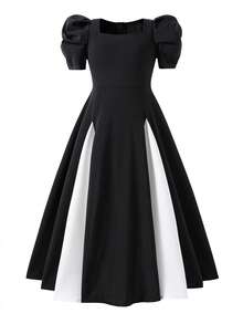 Tween Girls' Solid Color Casual Short Sleeve Summer Dress - Black and White - View 6