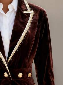 SHEIN LUNE Women's Velvet Ribbon Decorated Blazer - Coffee Brown - View 4