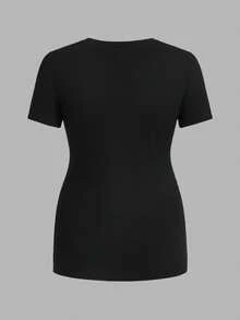 Modmama Plain Color Round Neck Short Sleeve Casual Maternity Top - Pink - View 5