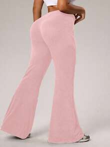 Rhythm Era Leggings acampanados acanalados para mujer, pantalones deportivos de ajuste ceñido para uso diario, para todas las estaciones - Rosa Pálido - Ver 4
