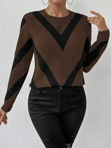 Franclia Nuevo suéter de cuello redondo con estampado geométrico de rayas para otoño/invierno 2024 - Multicolor - Ver 8