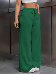 EMERY ROSE Women's Elastic Waist Thermal Lined Loose Fit Pants - Green - View 4