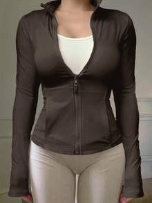 DAZY Áo khoác cardigan thể thao thường ngày cho nữ, Áo khoác nữ mùa xuân - Cà phê nâu - Xem 4