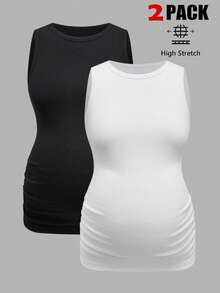 Modmama 孕妇休闲纯色褶皱背心，夏季 - 彩色 - 查看 3