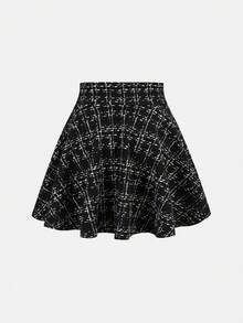 SHEIN Girlism Váy chữ A kẻ caro đơn giản dành cho bé gái tuổi mới lớn - Đen và trắng - Xem 2