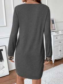 LanaWest V-Neck Dress With Sequins Trim On Collar And Cuffs - Grey - View 2