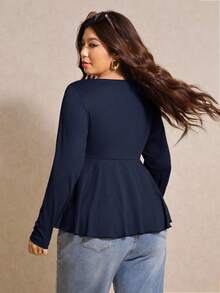 Elaquor Plus Size Solid Color Casual Long Sleeve T-Shirt, Autumn