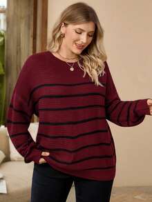 Rosumi Áo len chui đầu cỡ lớn dáng rộng, chất liệu giả cashmere, phối sọc màu tương phản, thích hợp cho mùa thu/đông. - Màu Đỏ Sâu - Xem 6