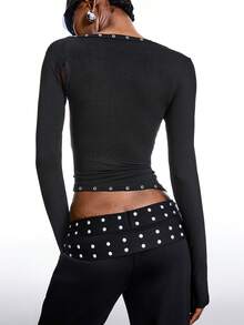 LYSMO 2025 New Arrive Minimalism Winter  Casual Slim Fit Asymmetric Collar Long Sleeve Women T-Shirt One Sleeve Top - Black - View 2