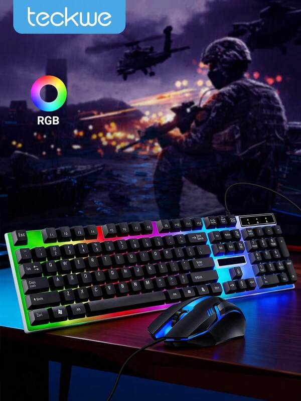 Teckwe One Set Gaming Keyboard And Mouse, RGB Backlit Gaming Keyboard,  7 Color Programmable Backlit Mouse, Value Combo Set Halloween Gift