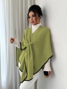 Elenzga Áo len cardigan dáng rộng cổ xẻ thời trang thu đông mới cho nữ, nhẹ, sang trọng, thường ngày - màu xanh lá - Xem 5