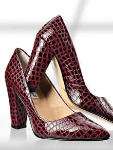 Zapatos de tacón grueso burdeos con textura tipo reptil. Tacones burdeos elegantes con efecto piel de reptil y punta fina. - Vino Gravado - Ver 2
