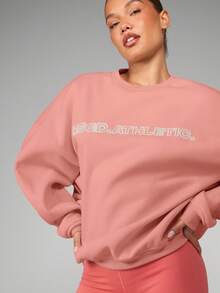 MISSGUIDED Relaxed Fit Crew Neck Graphic Sweatshirt With Logo Print Casual Pullover Sweatshirt For Fall Winter - Pink - View 6