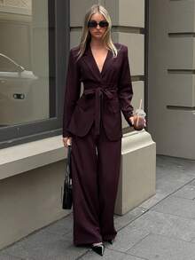 Aloruh Enfärgad vinröd kontorskavaj med åtsittande midja, höst/vinter, dam - Bourgogne - Visa 1