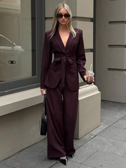 Aloruh Enfärgad vinröd kontorskavaj med åtsittande midja, höst/vinter, dam